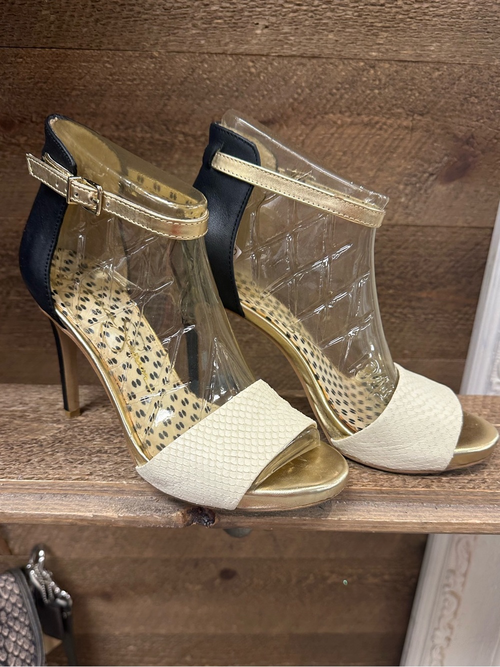 Jessica Simpson Sawana Clear PVC Snake Print Ankle Strap Stiletto Heels Size 6